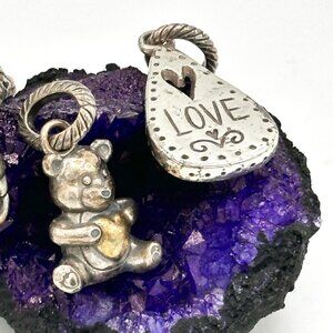 Brighton Silver LOVE Charm, Teddy Bear Charm & Clasp Extender Trio